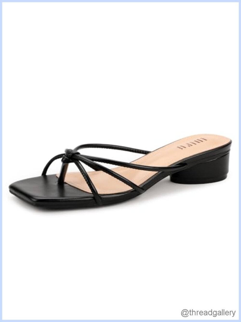 IDIFU Strappy Heels for Women Flip Flop Square Open Toe Low Thong Slide Heeled